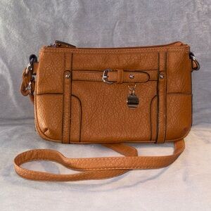 Women's Tan Crossbody Bag with Buckle Accent